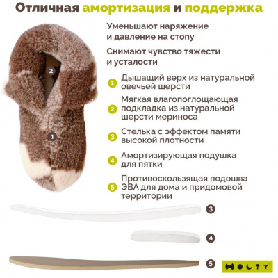 Тапочки "Теплушки" мужские из натуральной шерсти (стелька с эффектом памяти) 030101-0200/э "Холти" (р.40, лоскуток)